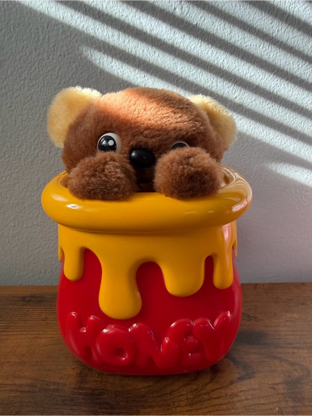 Vintage Brown Bear in Red & Yellow Honey Pot Plush Toy